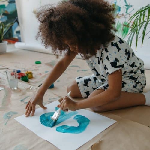 Kindergarten Homeschool, screen-free activity painting girl